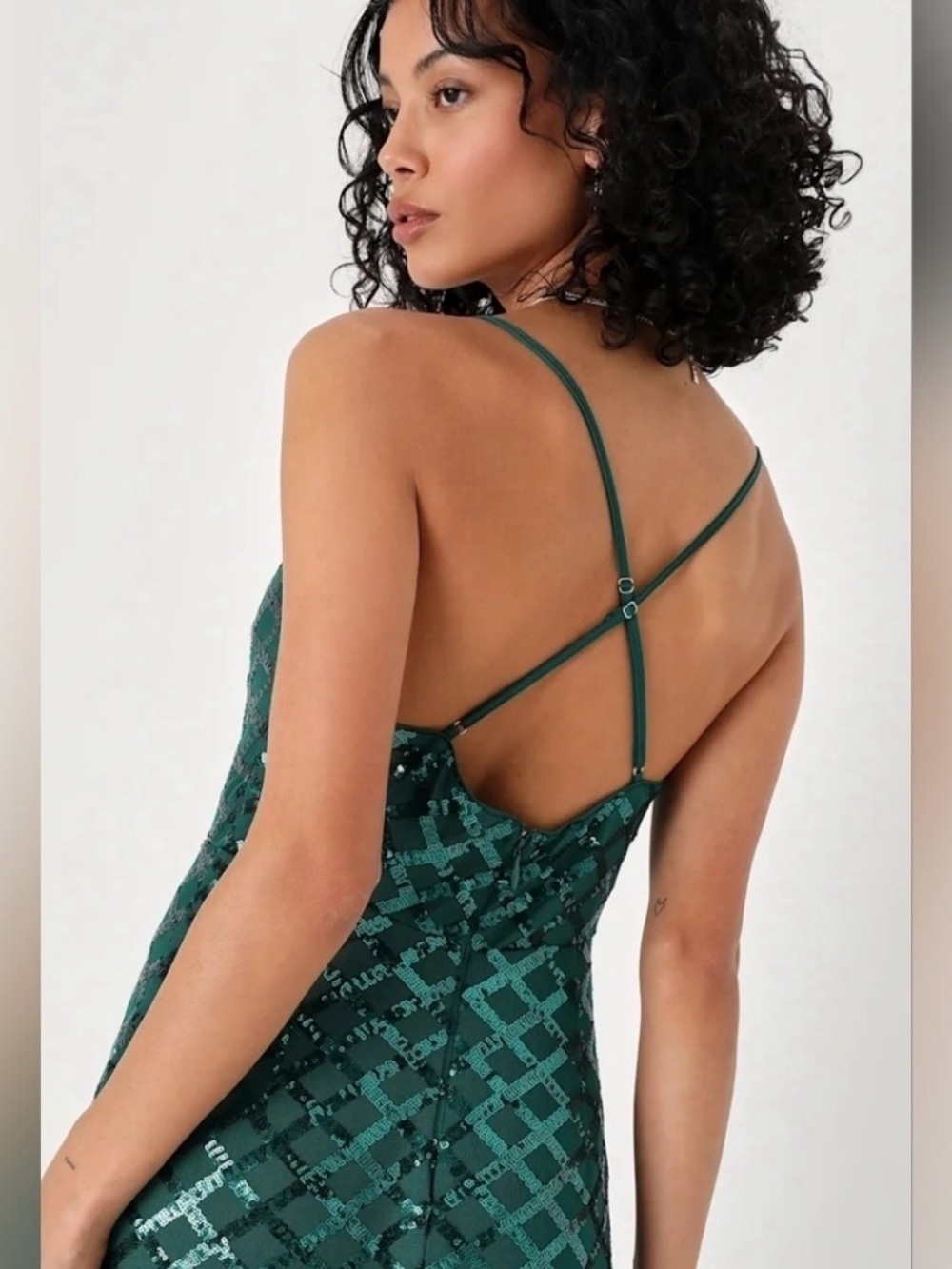 Lulu's Emerald Sequin Cowl Slip Gown - Picture 4 of 9